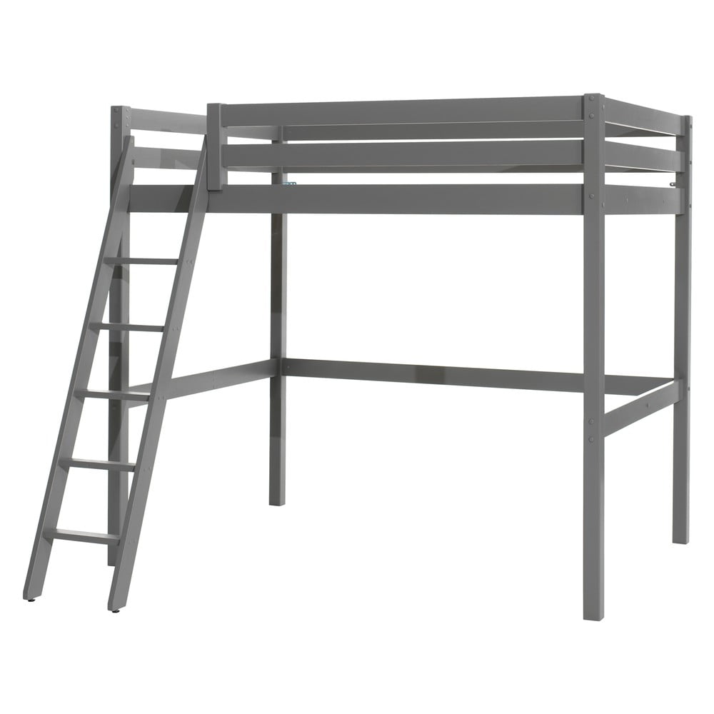 Pat pentru copii gri înalt din lemn masiv de pin 140x200 cm PINO – Vipack Pat pentru copii gri înalt din lemn masiv de pin 140x200 cm PINO – Vipack