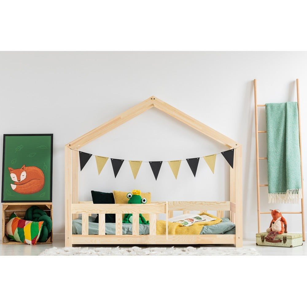 Pat pentru copii natural de tip casă din lemn de pin 90x200 cm Mila RMP – Adeko Pat pentru copii natural de tip casă din lemn de pin 90x200 cm Mila RMP – Adeko