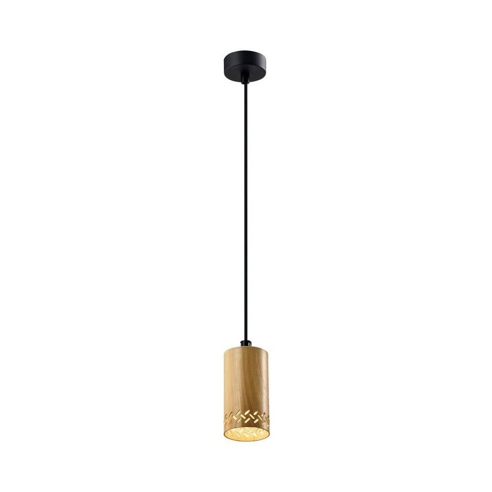 Lustră neagră cu abajur din lemn ø 7 cm Tubo – Candellux Lighting Lustră neagră cu abajur din lemn ø 7 cm Tubo – Candellux Lighting