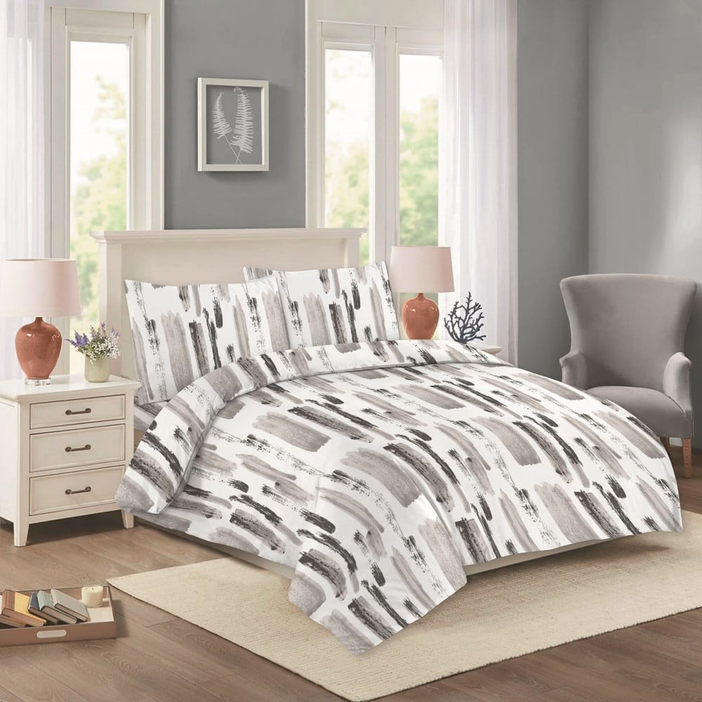 Lenjerie albă/gri din bumbac pentru pat dublu/extinsă 200x220 cm Nora – Cotton House Lenjerie albă/gri din bumbac pentru pat dublu/extinsă 200x220 cm Nora – Cotton House