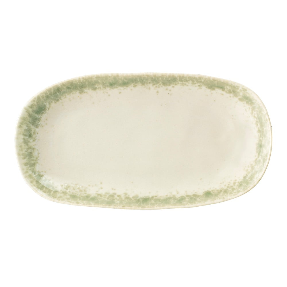 Platou din gresie ceramică Bloomingville Paula, 23,5 x 12,5 cm, alb-verde Platou din gresie ceramică Bloomingville Paula, 23,5 x 12,5 cm, alb-verde