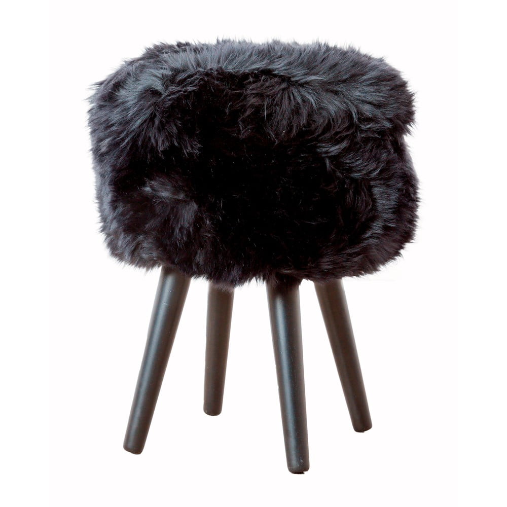 Taburet cu tapițerie din blană de oaie Native Natural, ⌀ 30 cm, negru Taburet cu tapițerie din blană de oaie Native Natural, ⌀ 30 cm, negru
