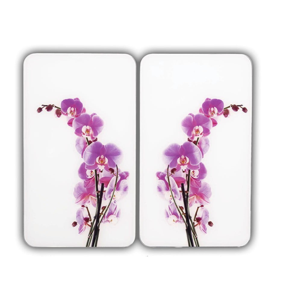 Set 2 protecții din sticlă pentru aragaz Wenko Orchid, 52 x 30 cm Set 2 protecții din sticlă pentru aragaz Wenko Orchid, 52 x 30 cm