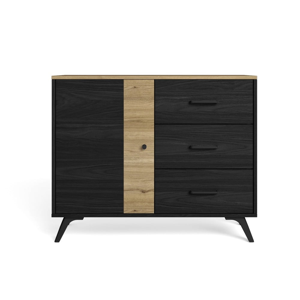 Comodă negru/natural joasă cu aspect de lemn de stejar 92x81 cm Texas – Marckeric Comodă negru/natural joasă cu aspect de lemn de stejar 92x81 cm Texas – Marckeric