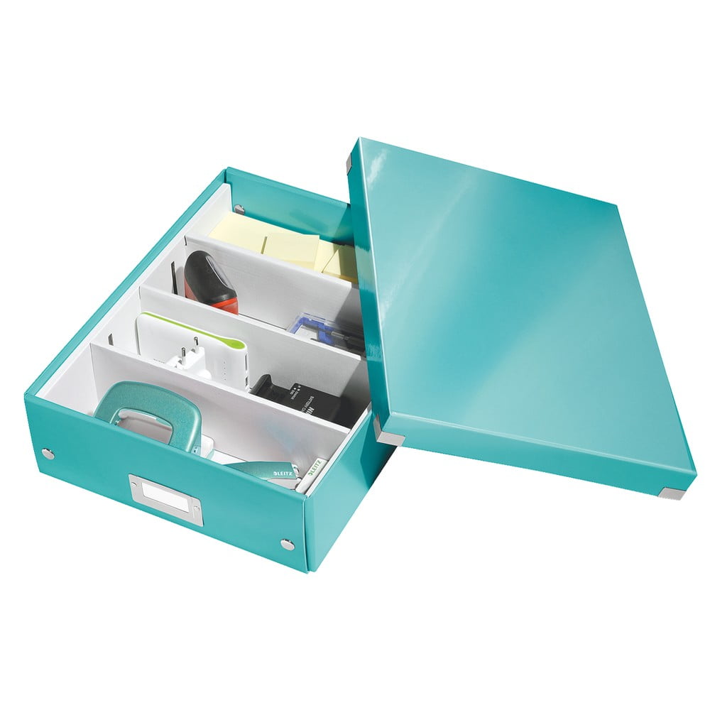 Cutie de depozitare verde/turcoaz din carton cu capac 28x37x10 cm Click&Store – Leitz Cutie de depozitare verde/turcoaz din carton cu capac 28x37x10 cm Click&Store – Leitz