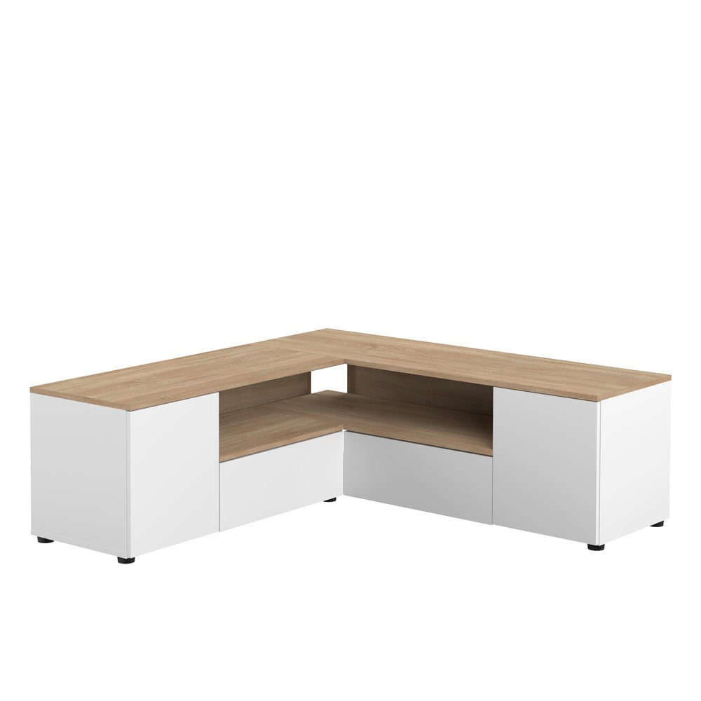 Comodă TV alb-natural cu aspect de lemn de stejar 130x46 cm Angle – TemaHome Comodă TV alb-natural cu aspect de lemn de stejar 130x46 cm Angle – TemaHome