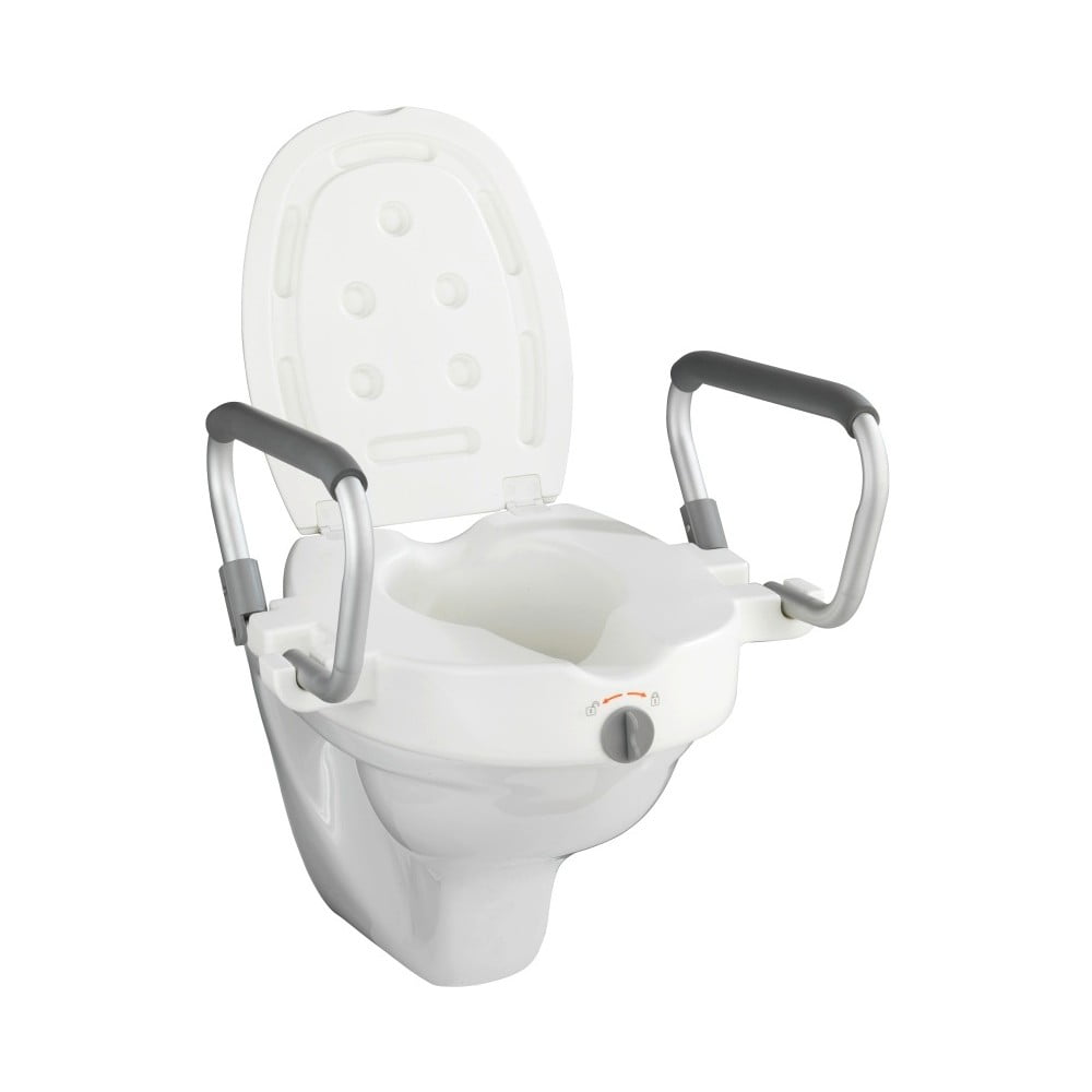 Scaun/capac WC înalt cu cotiere pentru seniori Wenko Secura, 47,5 x 55 cm Scaun/capac WC înalt cu cotiere pentru seniori Wenko Secura, 47,5 x 55 cm