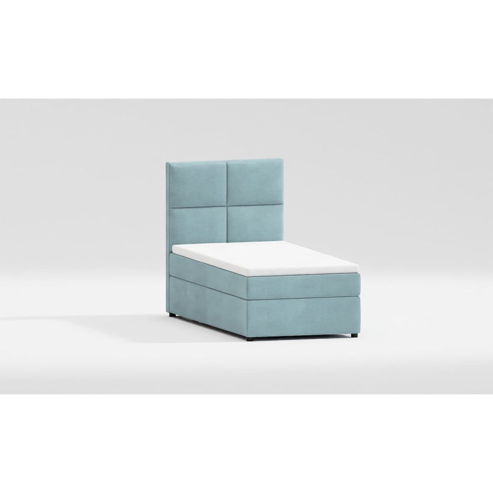 Pat albastru deschis tapițat cu spațiu de depozitare cu somieră 100x200 cm Lena – Ropez Pat albastru deschis tapițat cu spațiu de depozitare cu somieră 100x200 cm Lena – Ropez