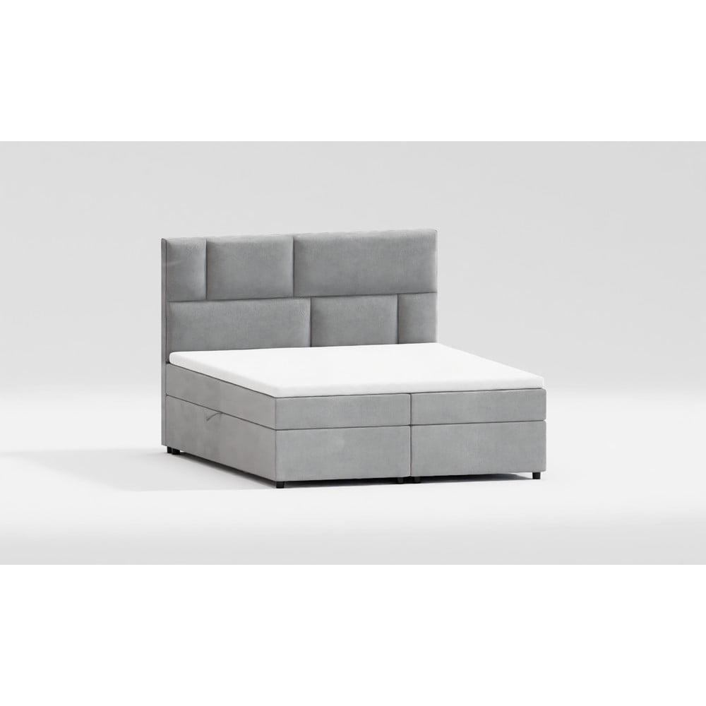Pat boxspring gri deschis cu spațiu de depozitare 200x200 cm Lola – Ropez Pat boxspring gri deschis cu spațiu de depozitare 200x200 cm Lola – Ropez