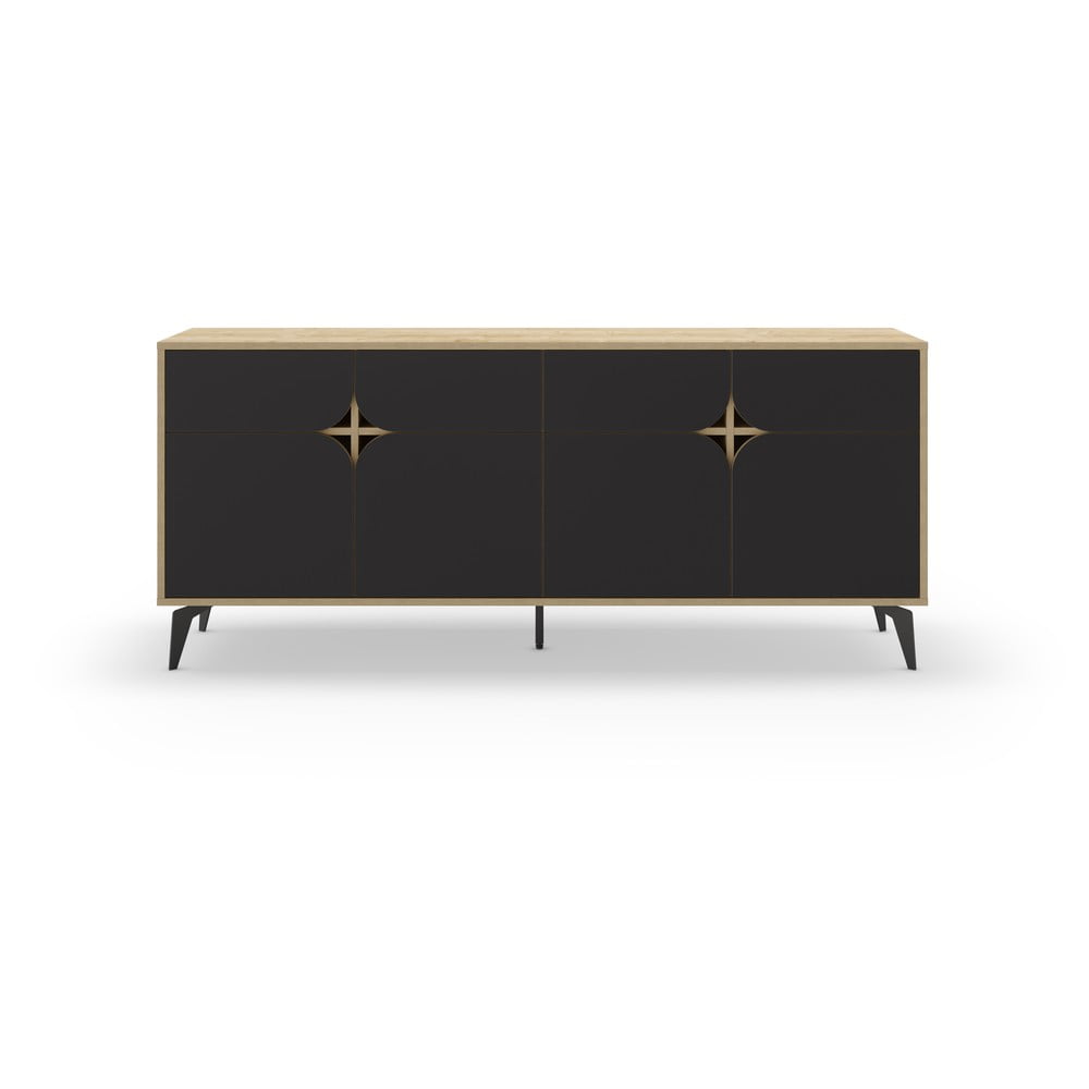 Comodă neagră/în culoare naturală joasă cu aspect de lemn de stejar 185x79 cm Nola – Marckeric Comodă neagră/în culoare naturală joasă cu aspect de lemn de stejar 185x79 cm Nola – Marckeric