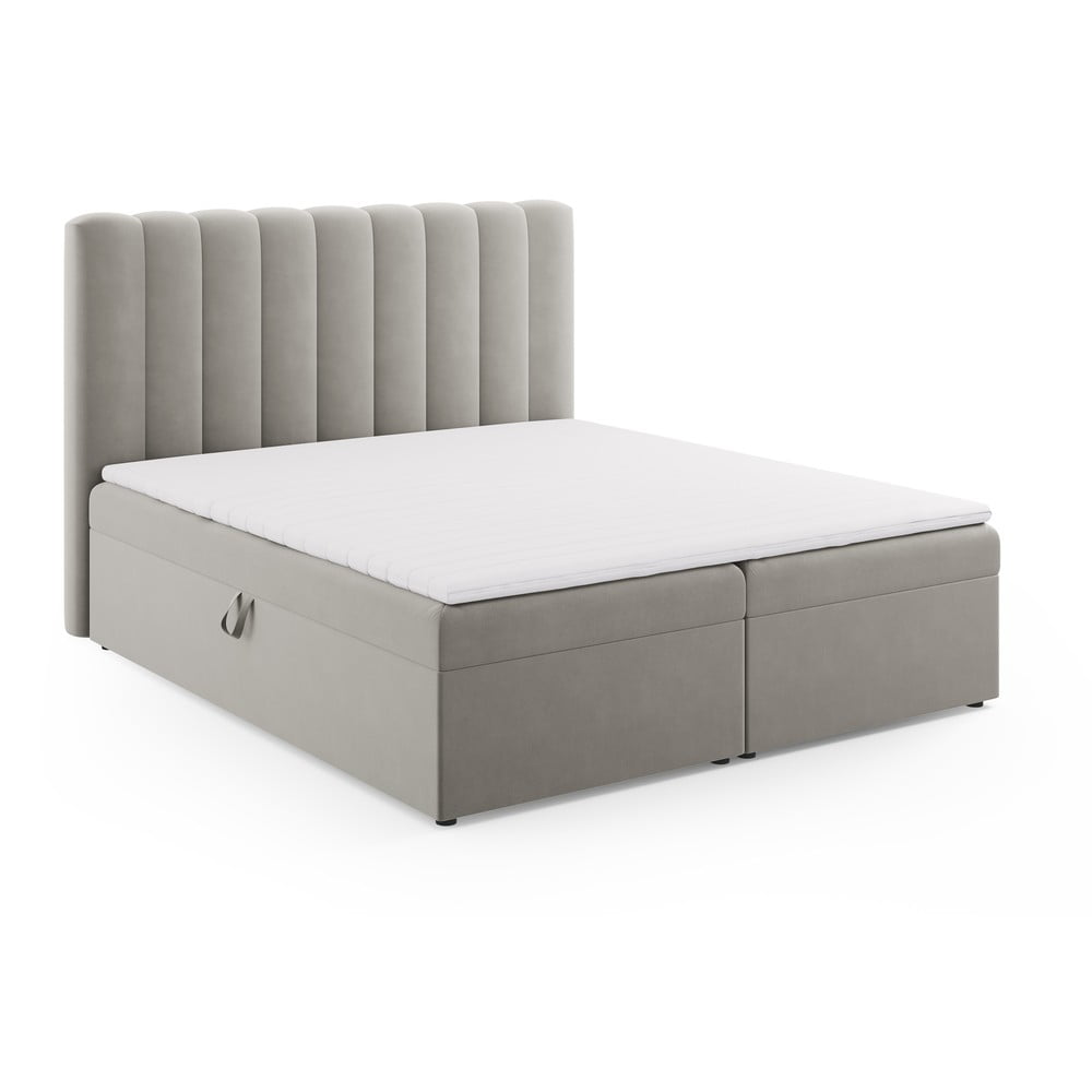 Pat boxspring gri cu spațiu de depozitare 180x200 cm Gina – Milo Casa Pat boxspring gri cu spațiu de depozitare 180x200 cm Gina – Milo Casa