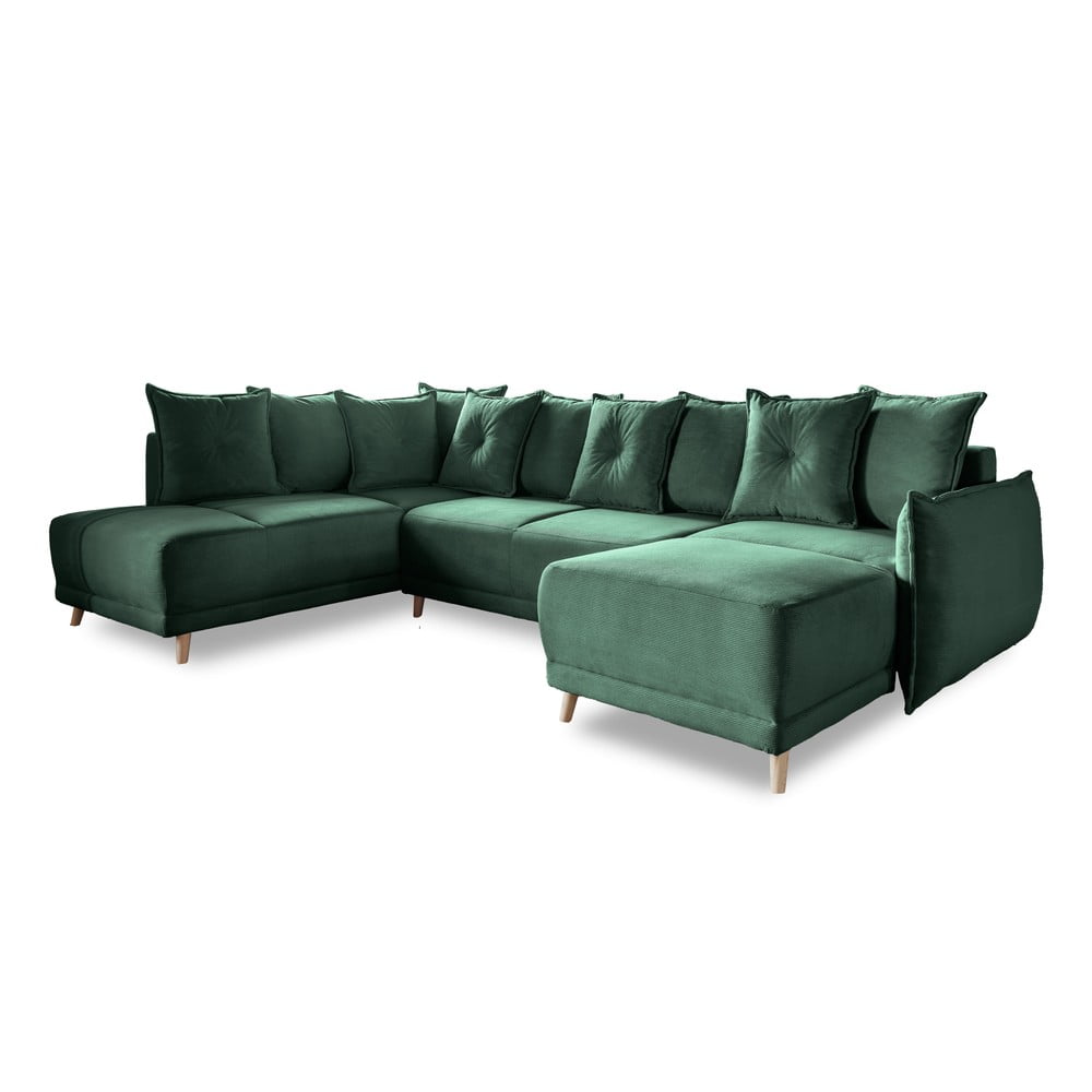 Colțar verde extensibil cu tapițerie din catifea reiată (colț stânga/în formă de "U") Lazy Lukka – Miuform Colțar verde extensibil cu tapițerie din catifea reiată (colț stânga/în formă de "U") Lazy Lukka – Miuform
