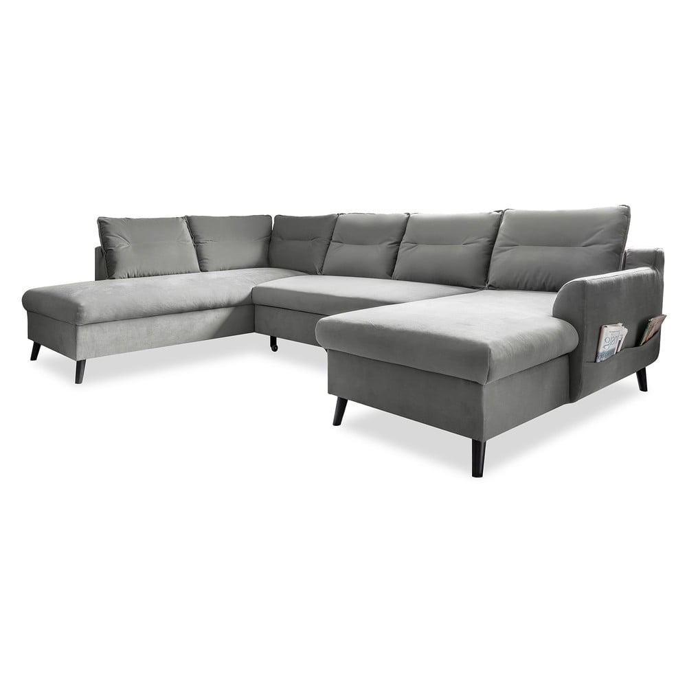 Canapea extensibilă din catifea în formă de „U” cu șezlong pe partea stângă Miuform Stylish Stan, gri deschis Canapea extensibilă din catifea în formă de „U” cu șezlong pe partea stângă Miuform Stylish Stan, gri deschis