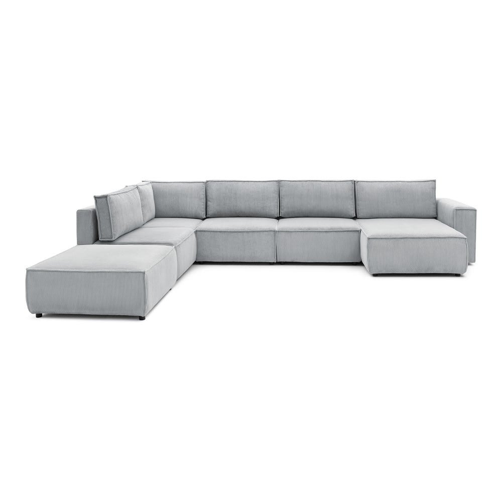 Colțar gri deschis cu tapițerie din catifea reiată (cu colț pe partea stângă /în formă de "U") Nihad modular – Bobochic Paris Colțar gri deschis cu tapițerie din catifea reiată (cu colț pe partea stângă /în formă de "U") Nihad modular – Bobochic Paris