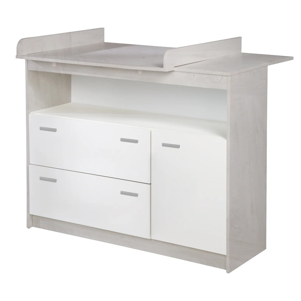 Comodă de copii albă joasă cu aspect de lemn de stejar cu masă de schimbat 117x98 cm Julia – Roba Comodă de copii albă joasă cu aspect de lemn de stejar cu masă de schimbat 117x98 cm Julia – Roba