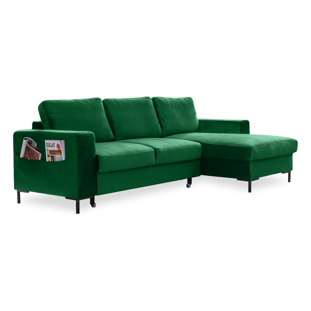 Colțar extensibil din catifea cu șezlong pe partea dreaptă Miuform Lofty Lilly, verde Colțar extensibil din catifea cu șezlong pe partea dreaptă Miuform Lofty Lilly, verde