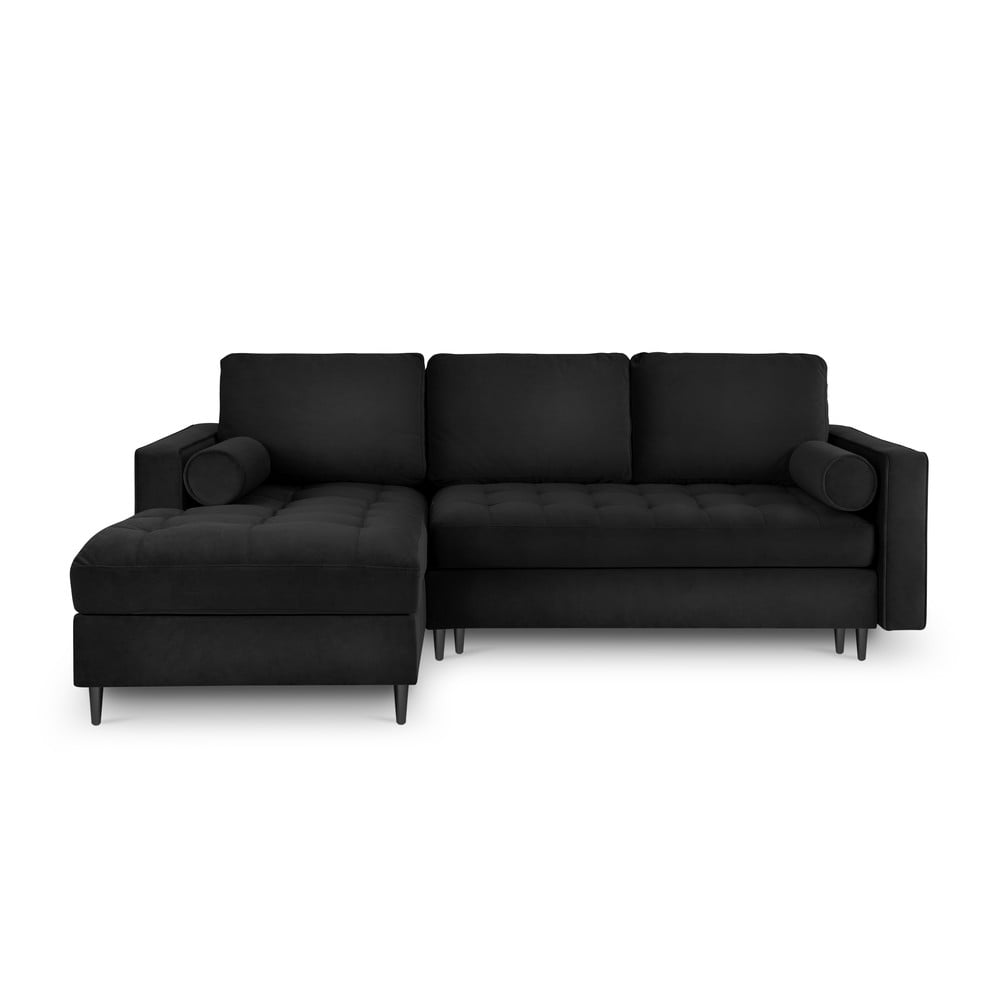 Colțar extensibil din catifea cu șezlong stânga Milo Casa Santo, negru Colțar extensibil din catifea cu șezlong stânga Milo Casa Santo, negru