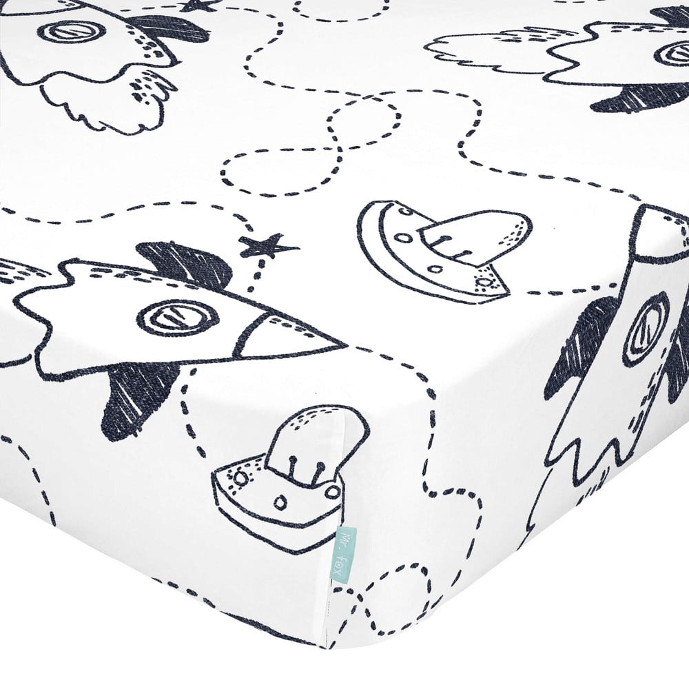 Cearceaf elastic din bumbac Mr. Fox Starspace, 70 x 140 cm, alb-negru Cearceaf elastic din bumbac Mr. Fox Starspace, 70 x 140 cm, alb-negru