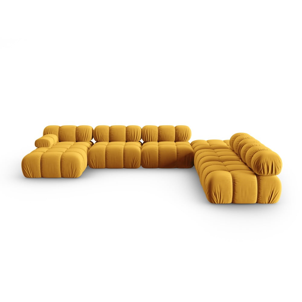 Canapea galbenă cu tapițerie din catifea 379 cm Bellis – Micadoni Home Canapea galbenă cu tapițerie din catifea 379 cm Bellis – Micadoni Home