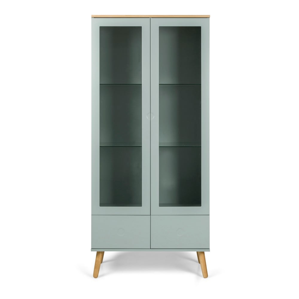 Vitrină cu detalii în decor de stejar Tenzo Dot, înălțime 175 cm, verde Vitrină cu detalii în decor de stejar Tenzo Dot, înălțime 175 cm, verde