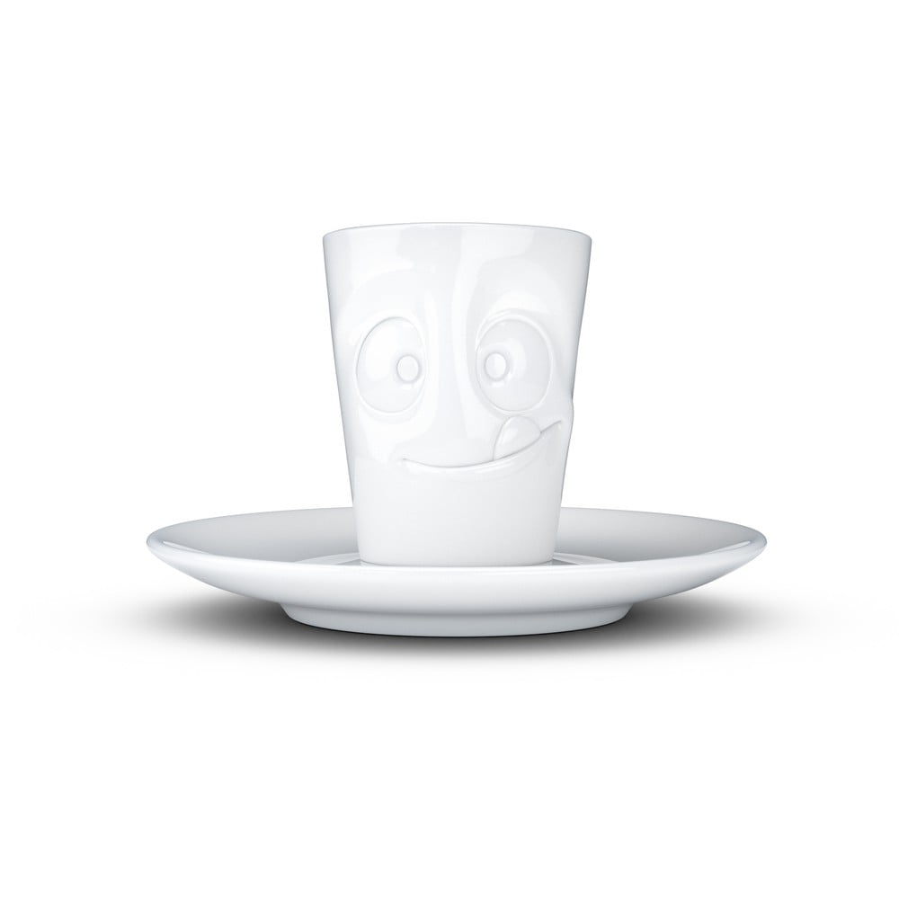 Ceașcă cu farfurie din porțelan pentru espresso, zâmbet 58products, 80 ml, alb Ceașcă cu farfurie din porțelan pentru espresso, zâmbet 58products, 80 ml, alb