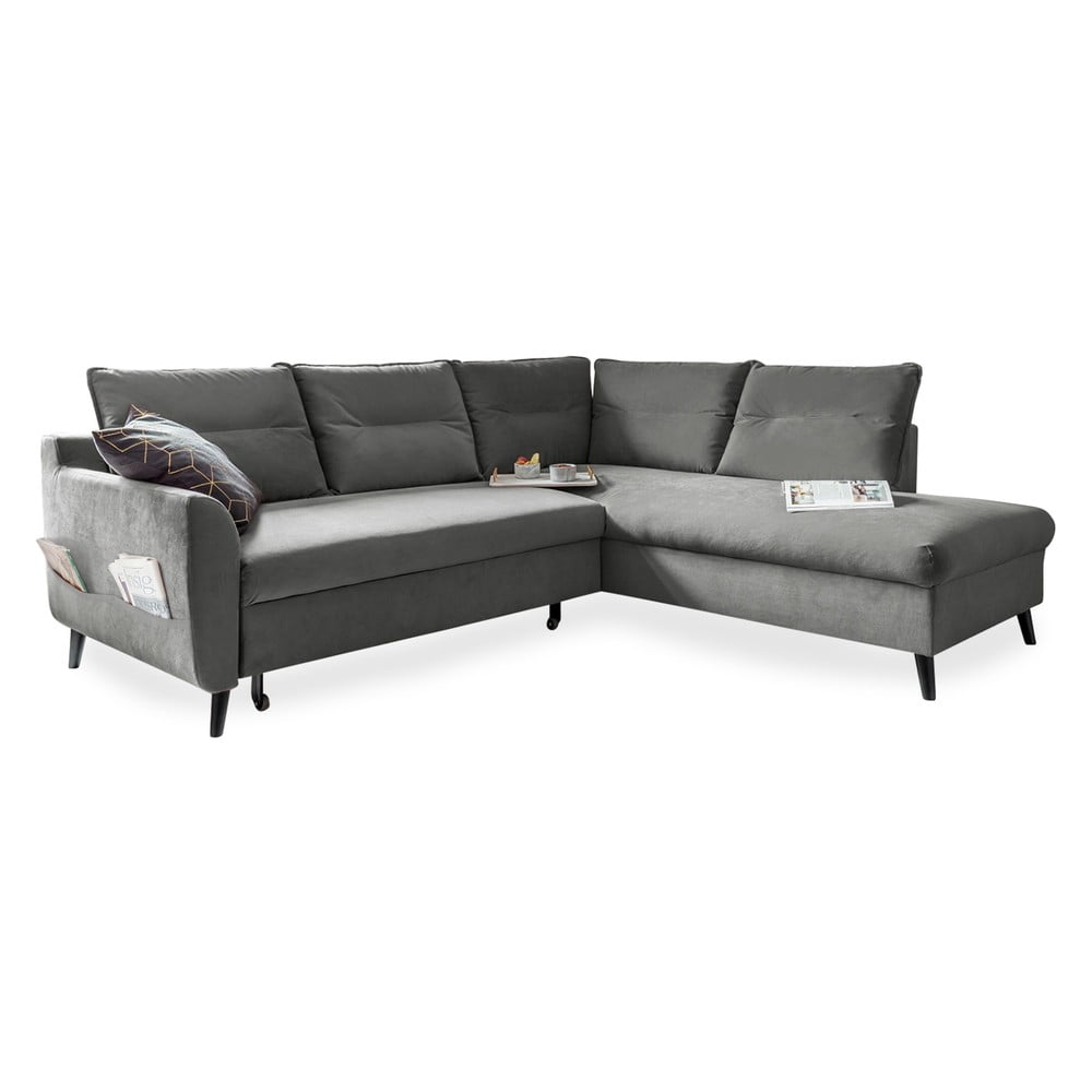 Colțar extensibil din catifea cu șezlong pe partea dreaptă Miuform Stylish Stan L, gri deschis Colțar extensibil din catifea cu șezlong pe partea dreaptă Miuform Stylish Stan L, gri deschis