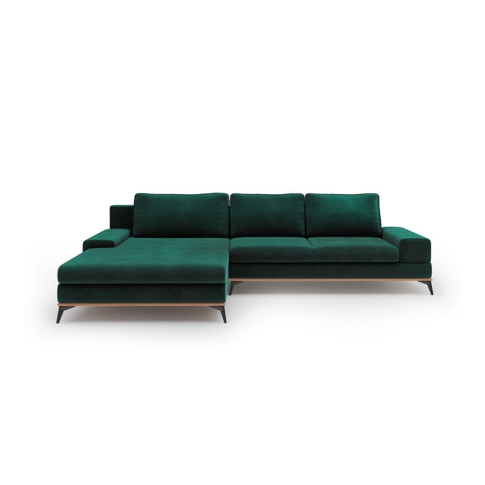 Colțar extensibil cu tapițerie de catifea și șezlong pe partea stângă Windsor & Co Sofas Astre, verde Colțar extensibil cu tapițerie de catifea și șezlong pe partea stângă Windsor & Co Sofas Astre, verde