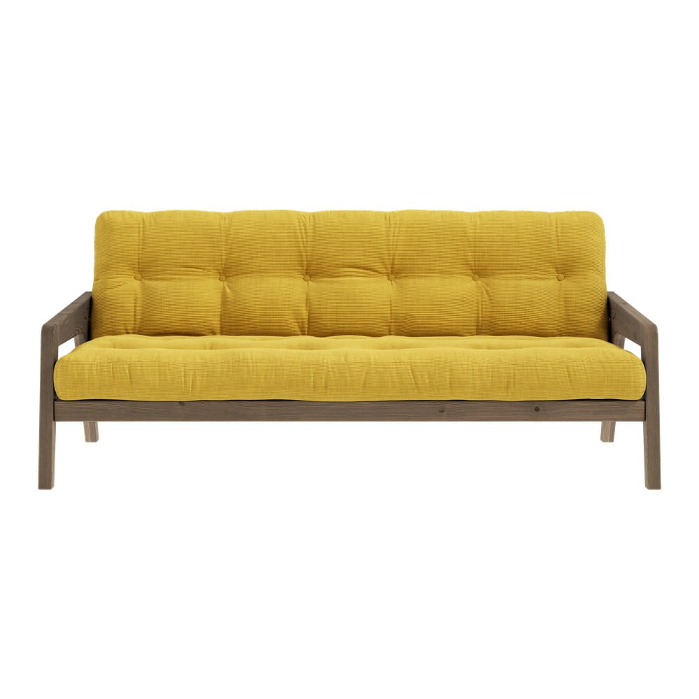 Canapea galbenă extensibilă cu tapițerie din catifea reiată 204 cm Grab - Karup Design Canapea galbenă extensibilă cu tapițerie din catifea reiată 204 cm Grab - Karup Design