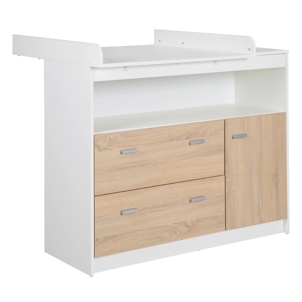 Comodă de copii albă/în culoare naturală joasă cu aspect de lemn de stejar cu masă de schimbat 117x98 cm Gabriella – Roba Comodă de copii albă/în culoare naturală joasă cu aspect de lemn de stejar cu masă de schimbat 117x98 cm Gabriella – Roba