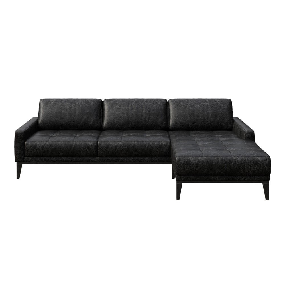 Colțar din piele cu șezlong pe partea dreaptă MESONICA Musso Tufted, negru Colțar din piele cu șezlong pe partea dreaptă MESONICA Musso Tufted, negru