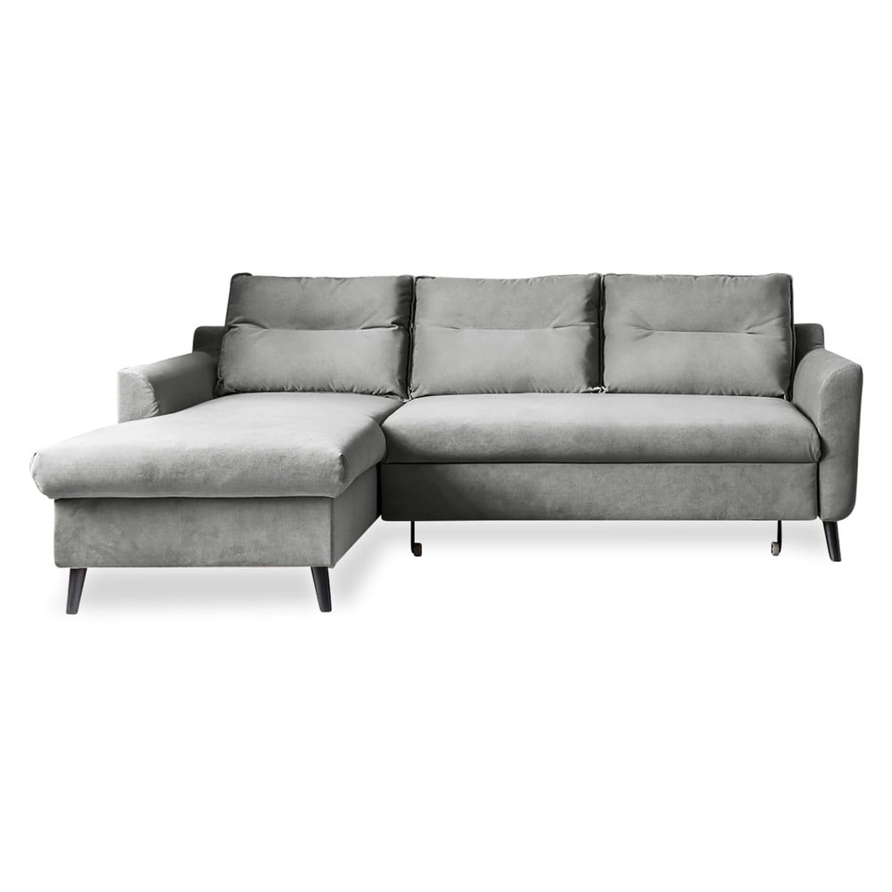 Colțar extensibil din catifea cu șezlong pe partea stângă Miuform Stylish Stan, gri deschis Colțar extensibil din catifea cu șezlong pe partea stângă Miuform Stylish Stan, gri deschis