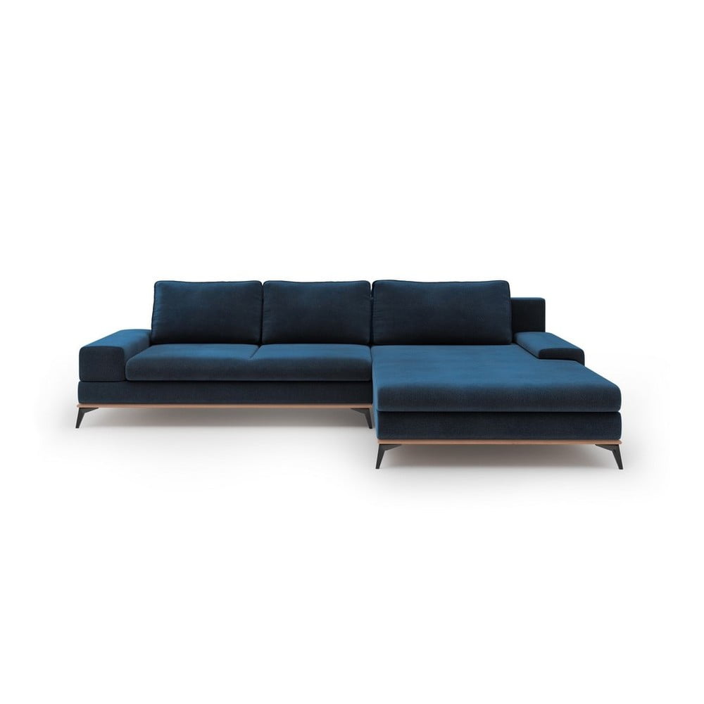 Colțar extensibil cu tapițerie de catifea și șezlong pe partea dreaptă Windsor & Co Sofas Astre, albastru Colțar extensibil cu tapițerie de catifea și șezlong pe partea dreaptă Windsor & Co Sofas Astre, albastru