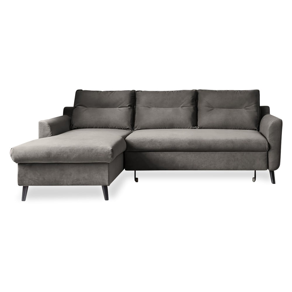 Colțar extensibil din catifea cu șezlong pe partea stângă Miuform Stylish Stan, gri închis Colțar extensibil din catifea cu șezlong pe partea stângă Miuform Stylish Stan, gri închis