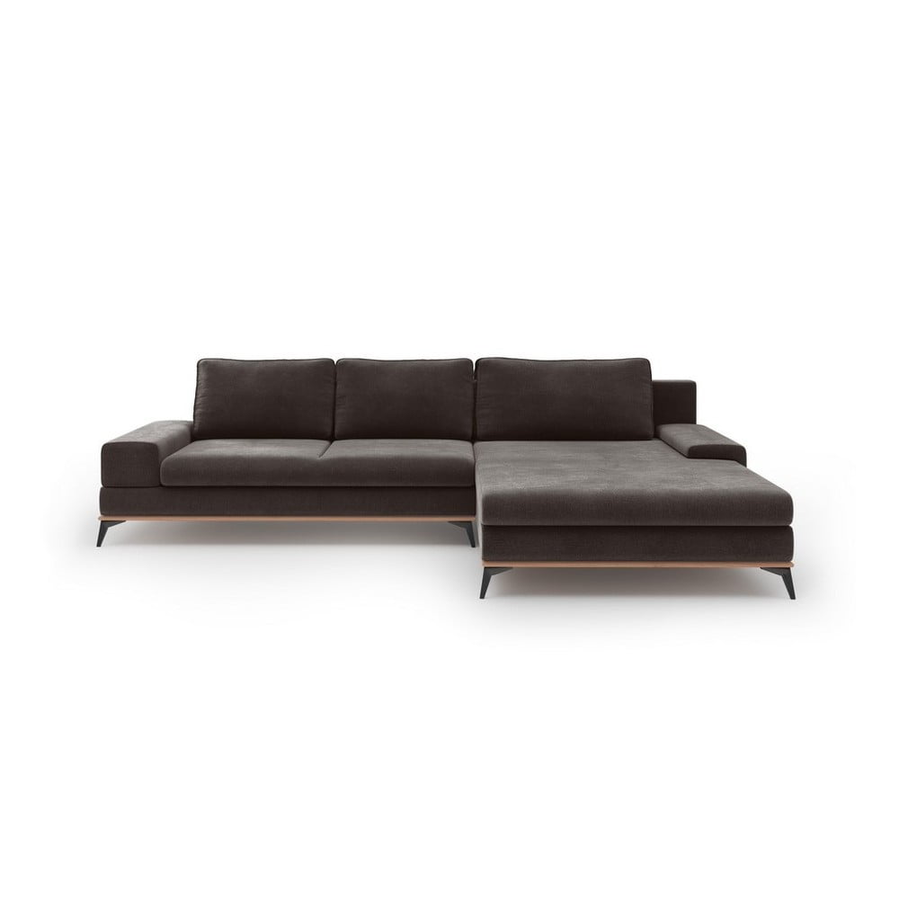 Colțar extensibil cu tapițerie de catifea și șezlong pe partea dreaptă Windsor & Co Sofas Astre, maro închis Colțar extensibil cu tapițerie de catifea și șezlong pe partea dreaptă Windsor & Co Sofas Astre, maro închis