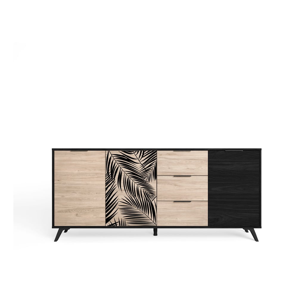 Comodă joasă neagră cu aspect de stejar 181x81 cm Palmera - Marckeric Comodă joasă neagră cu aspect de stejar 181x81 cm Palmera - Marckeric