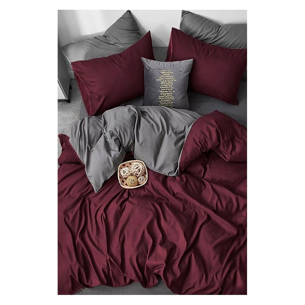 Lenjerie de pat burgundy-gri din bumbac pentru pat dublu-extins și cearceaf 200x220 cm – Mila Home Lenjerie de pat burgundy-gri din bumbac pentru pat dublu-extins și cearceaf 200x220 cm – Mila Home
