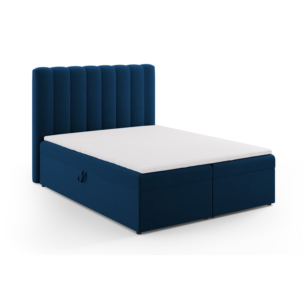 Pat boxspring albastru închis cu spațiu de depozitare 160x200 cm Gina – Milo Casa Pat boxspring albastru închis cu spațiu de depozitare 160x200 cm Gina – Milo Casa
