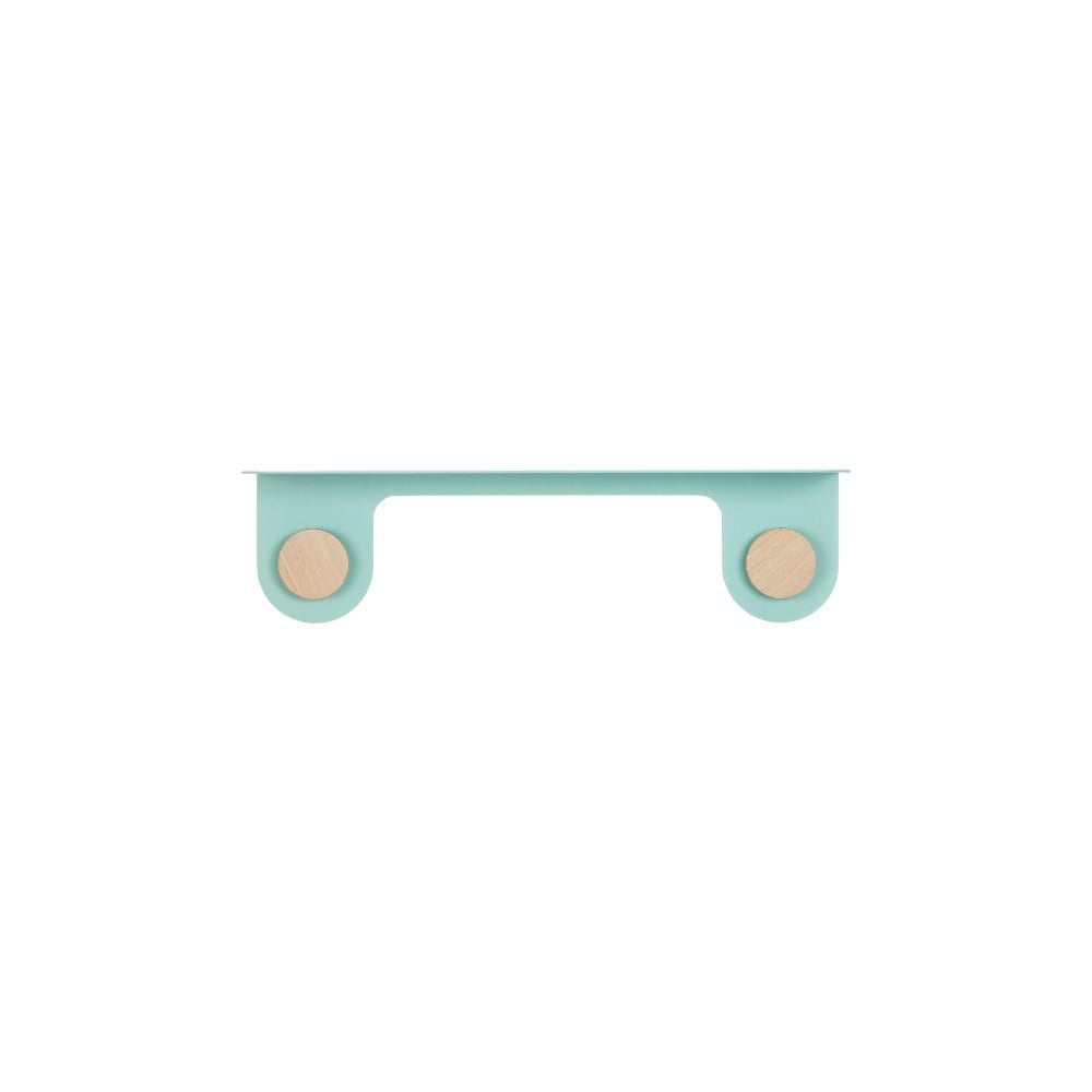 Raft de perete din oțel și detalii din lemn de stejar, cu 2 cârlige Gazzda Hook, lungime 50 cm, verde Raft de perete din oțel și detalii din lemn de stejar, cu 2 cârlige Gazzda Hook, lungime 50 cm, verde