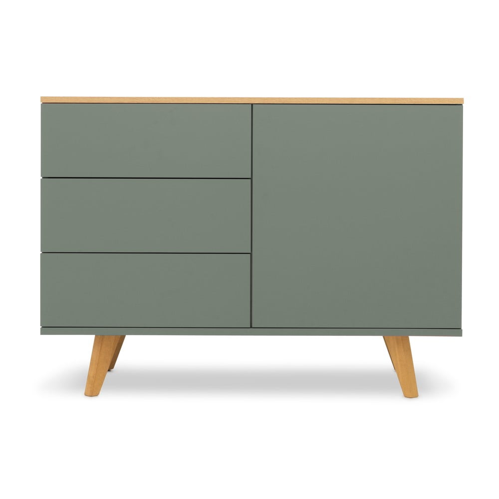 Comodă cu picioare din lemn de fag Tenzo Amelia, 109 x 77 cm, verde Comodă cu picioare din lemn de fag Tenzo Amelia, 109 x 77 cm, verde