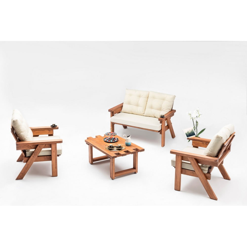 Set mobilier de grădină crem/natural din lemn de pin pentru cinci persoane Abant – Floriane Garden Set mobilier de grădină crem/natural din lemn de pin pentru cinci persoane Abant – Floriane Garden