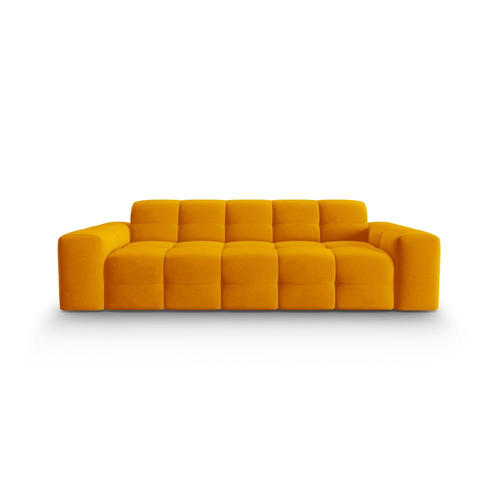 Canapea galben ocru cu tapițerie din catifea 222 cm Kendal – Micadoni Home Canapea galben ocru cu tapițerie din catifea 222 cm Kendal – Micadoni Home