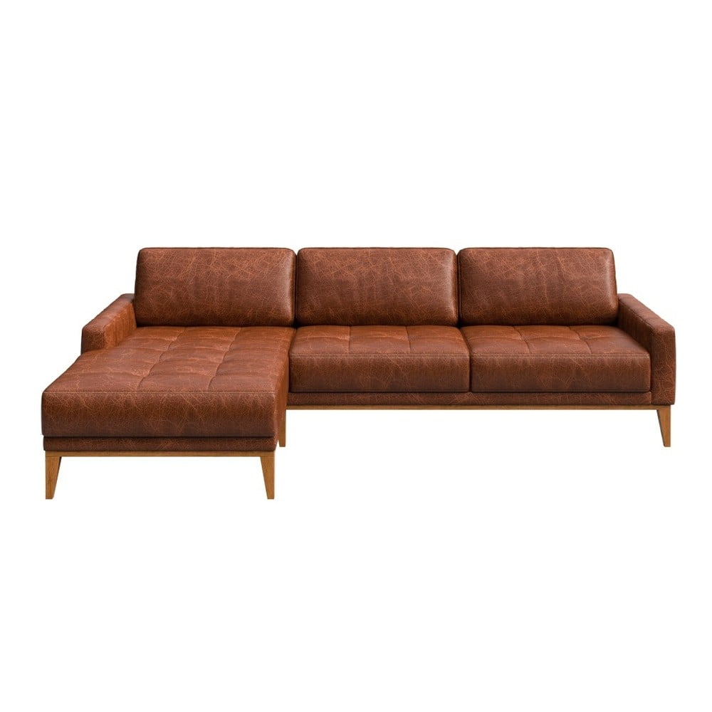 Colțar din piele cu șezlong pe partea stângă MESONICA Musso Tufted, maro coniac Colțar din piele cu șezlong pe partea stângă MESONICA Musso Tufted, maro coniac