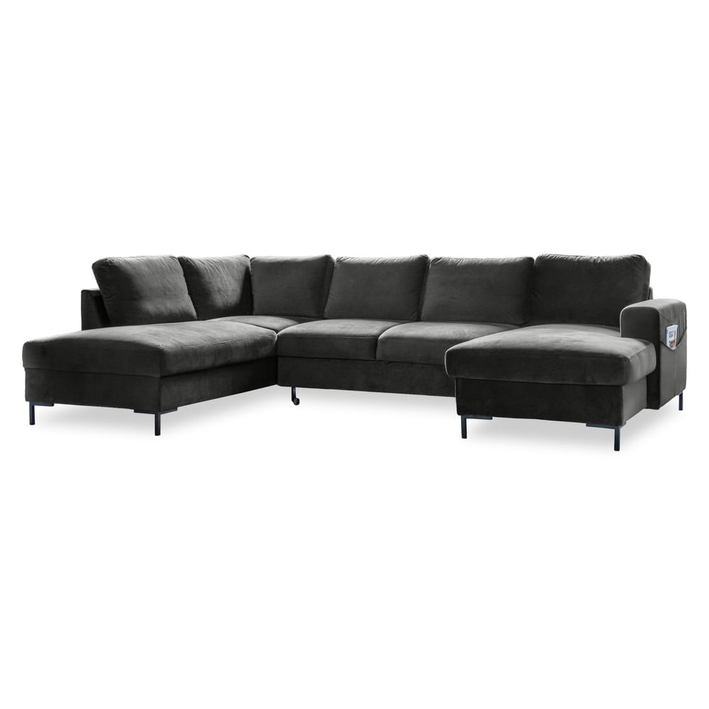 Canapea extensibilă din catifea în formă de „U” cu șezlong pe partea stângă Miuform Lofty Lilly, gri închis Canapea extensibilă din catifea în formă de „U” cu șezlong pe partea stângă Miuform Lofty Lilly, gri închis