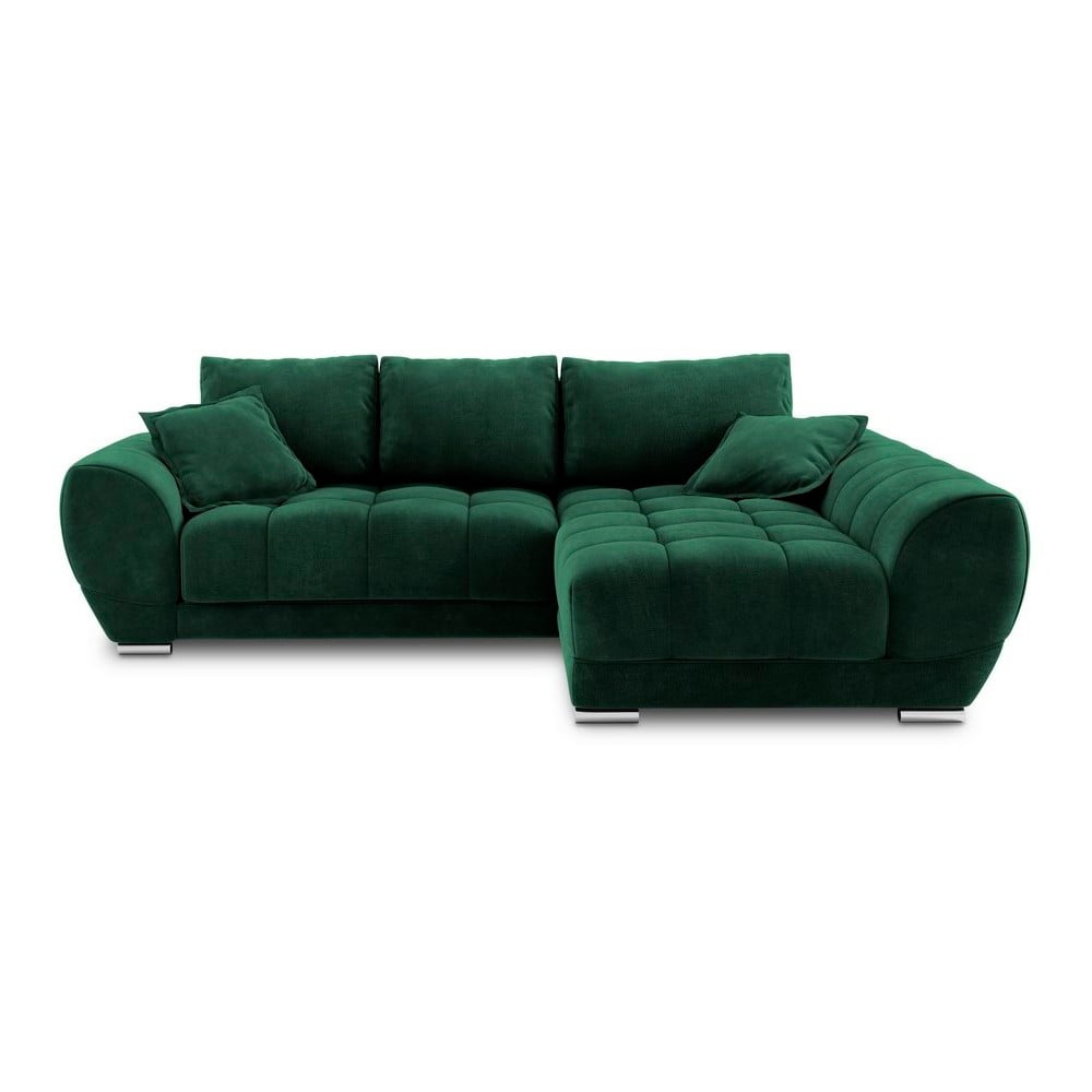 Colțar extensibil cu tapițerie de catifea și șezlong pe partea dreaptă Windsor & Co Sofas Nuage, verde smarald Colțar extensibil cu tapițerie de catifea și șezlong pe partea dreaptă Windsor & Co Sofas Nuage, verde smarald