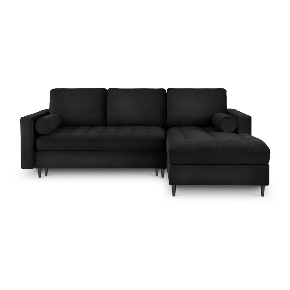 Colțar extensibil din catifea cu șezlong dreapta Milo Casa Santo, negru Colțar extensibil din catifea cu șezlong dreapta Milo Casa Santo, negru