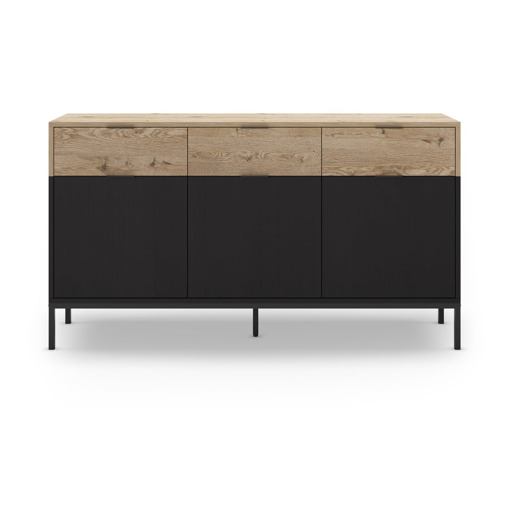 Comodă neagră/în culoare naturală joasă cu aspect de lemn de stejar 150x80 cm Marion – Marckeric Comodă neagră/în culoare naturală joasă cu aspect de lemn de stejar 150x80 cm Marion – Marckeric