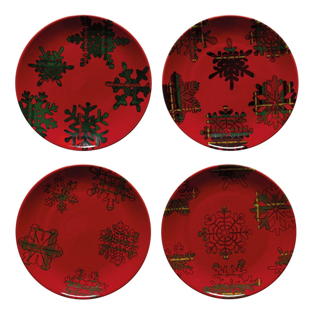 Set 4 farfurii din gresie pentru desert Casafina Snowflake, ø 21,6 cm, roșu - negru Set 4 farfurii din gresie pentru desert Casafina Snowflake, ø 21,6 cm, roșu - negru