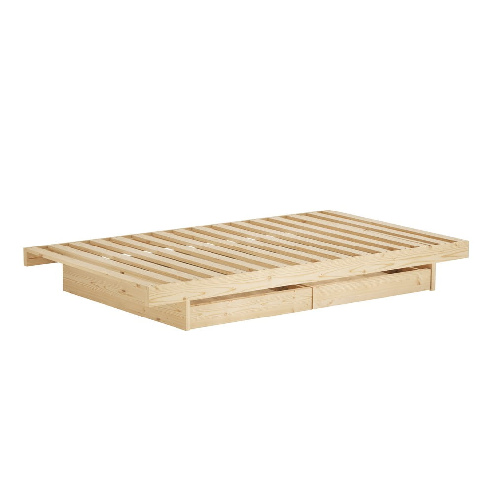Pat în culoare naturală din lemn masiv de pin cu spațiu de depozitare și somieră 90x200 cm Kanso – Karup Design Pat în culoare naturală din lemn masiv de pin cu spațiu de depozitare și somieră 90x200 cm Kanso – Karup Design
