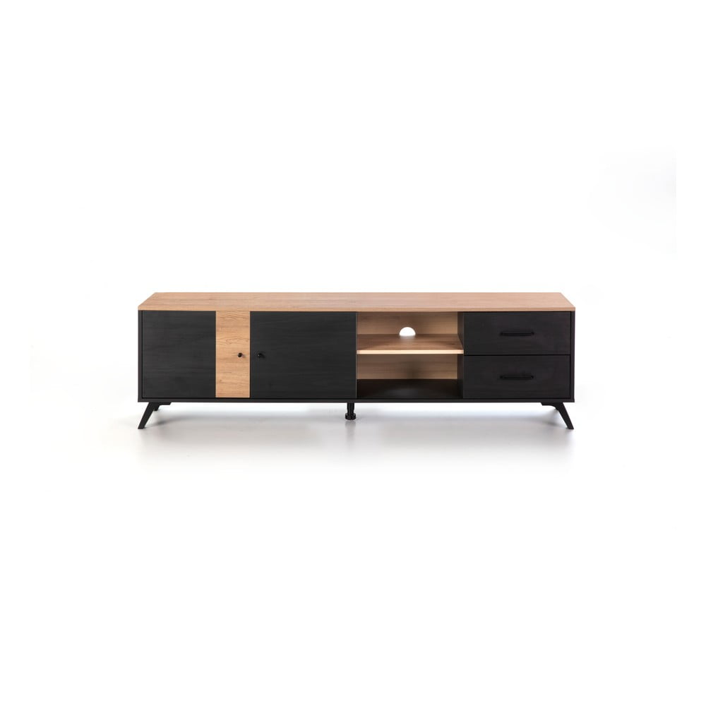 Comodă TV neagră cu aspect de stejar 181x53 cm Texas - Marckeric Comodă TV neagră cu aspect de stejar 181x53 cm Texas - Marckeric