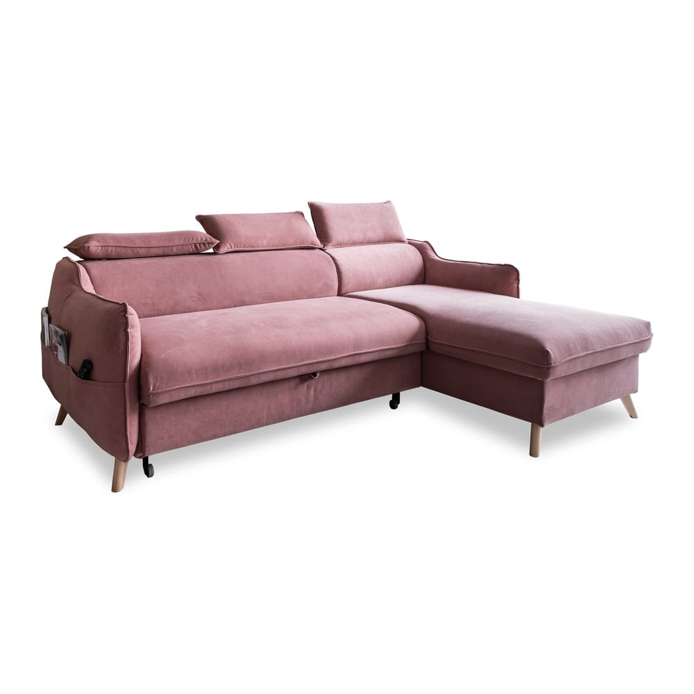 Colțar roz deschis extensibil cu tapițerie din catifea (cu colț pe partea dreaptă) Sweet Harmony – Miuform Colțar roz deschis extensibil cu tapițerie din catifea (cu colț pe partea dreaptă) Sweet Harmony – Miuform